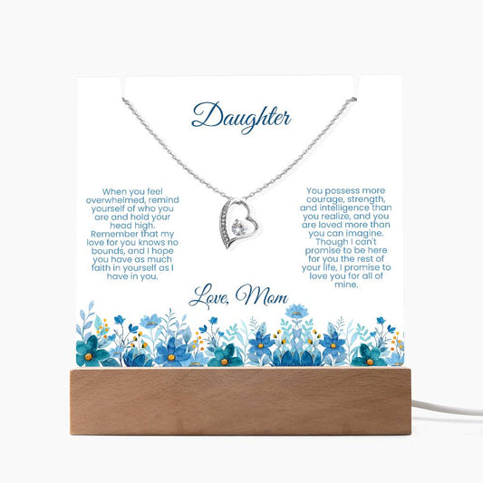 Perfect Daughter Gift - Acrylic and Heart Necklace with Blue Flowers (LED light)