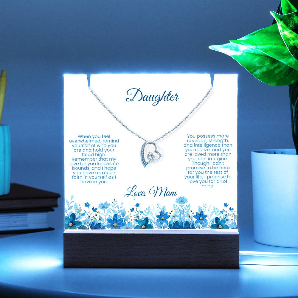 Perfect Daughter Gift - Acrylic and Heart Necklace with Blue Flowers (LED light)