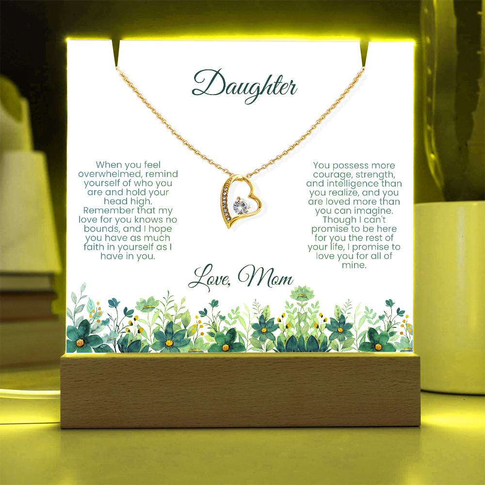 Perfect Daughter Gift - Acrylic and Heart Necklace with Blue Flowers (LED light)