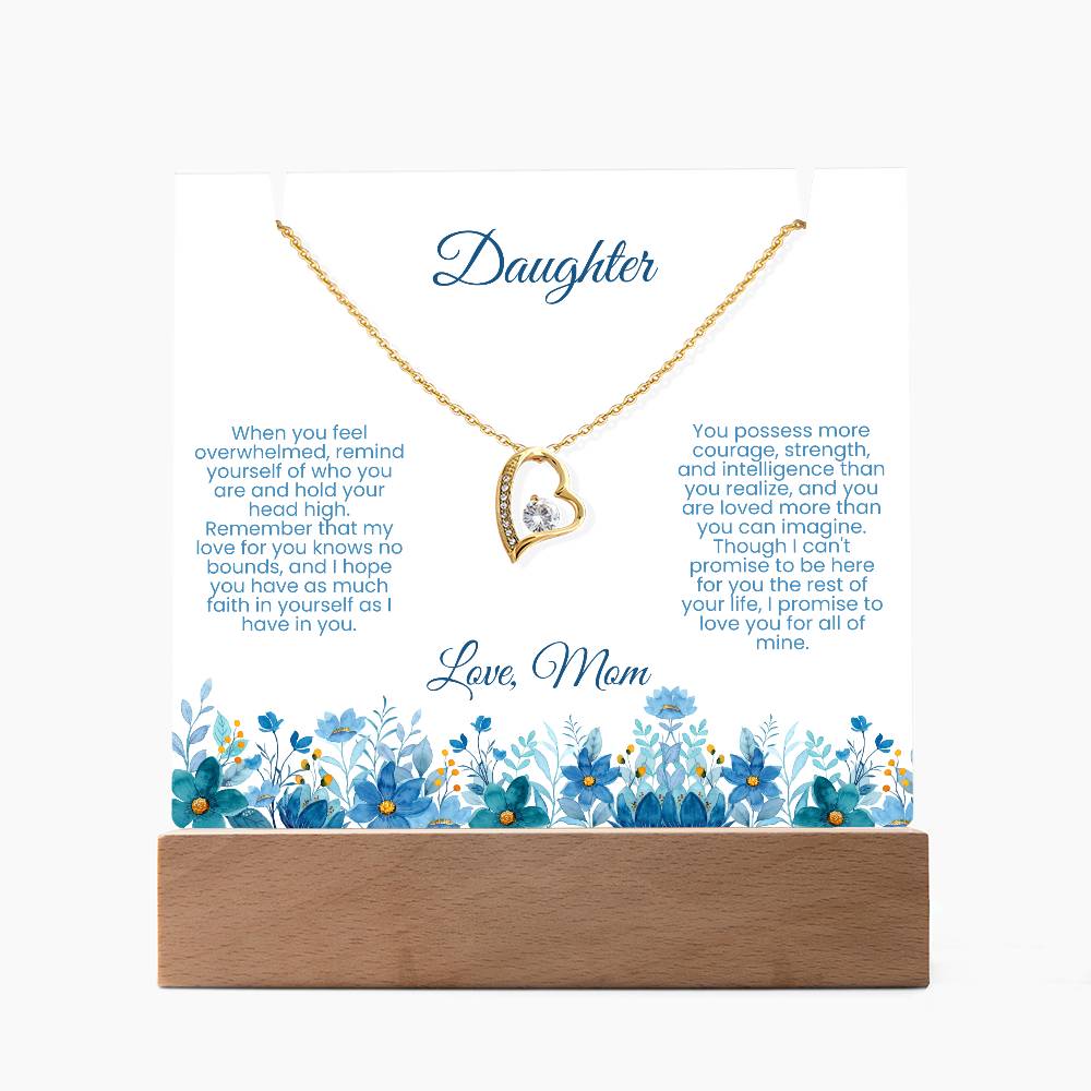 Perfect Daughter Gift - Acrylic and Heart Necklace with Blue Flowers (LED light)